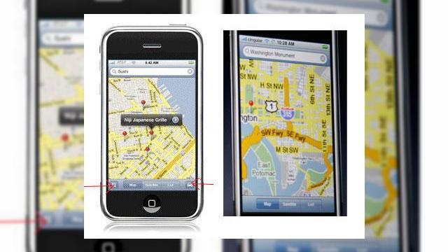<b>Noi imagini cu iPhone, noi functii?</b>Se pare ca aplicatia Google Maps, inclusa in mult-asteptatul iPhone ar fi fost imbunatatita cu cateva iconuri destul de utile, conform ultimelor informatii. Iconurile "sageata sus-jos" si "masina privita din fata" din imaginea de mai sus ne fac sa credem...