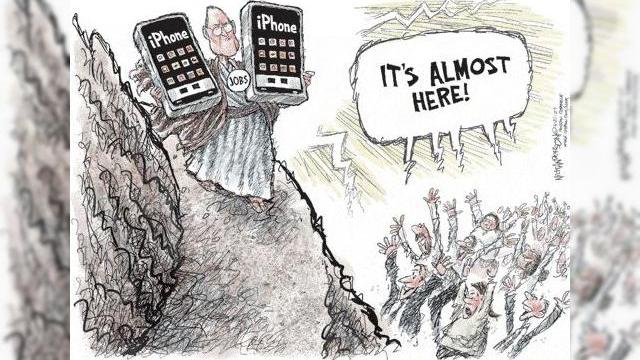 <b>Caricatura pentru iPhone - Jesus Phone</b>Daca nu stiati, noua porecla a lui Apple iPhone este "Jesus Phone", terminalul fiind considerat un fenomen aproape la fel de asteptat ca venirea lui Iisus. Iata si caricatura ce a aparut in Washington Post cu ocazia apropiatei lansari a telefonului:...