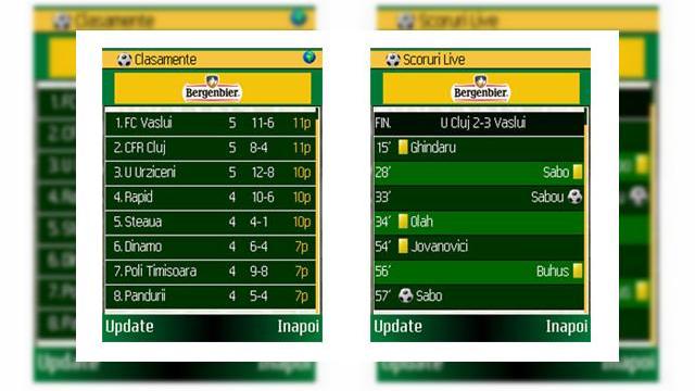 <b>Fotbalul din Liga 1 soseste pe telefonul tau mobil!</b>Fie ca sunteti pariori inraiti sau mari microbisti, veti dori intotdeauna sa aflati rezultatele echipei preferate de fotbal, oriunde v-ati afla. Aplicatia Mobile Fotbal vine in intampinarea dumneavoastra, fiind disponibila gratuit pentru download pe...