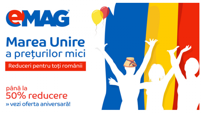 <b>eMAG dă startul campaniei 'Marea Unire a prețurilor mici' ce are loc în perioada 29 noiembrie - 4 decembrie</b>Pentru că 1 Decembrie se apropie, iată că și retailerii dau startul campaniilor de reduceri cu ocazia acestei sărbători naționale. Din păcate aceste reduceri de până la 50% care ni se promit în perioada 29 noiembrie - 4 decembrie, nu par a fi 