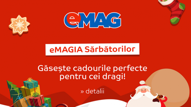 <b>eMAG anunță campania de reduceri eMAGIA Sărbătorilor; promoție ce are loc în perioada 8 - 26 decembrie</b>S-a terminat Black Friday, dar și promoțiile cu ocazia zilei de 1 Decembrie și iată că retailerii încep a veni acum în întâmpinarea noastră cu noi campanii asociate acum Sărbătorilor de Iarnă. eMAG dă startul unei asemenea campanii pe care o numește