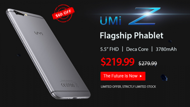 <b>UMi Z beneficiază de un discount de 60 dolari; costă acum doar 219.99 dolari în oferta unui retailer chinez!</b>Nu demult cei de la UMi (recent rebranduit în UMIDIGI), au anunțat lansarea smartphone-ului UMi Z - primul terminal mobil de pe piață ce sosește cu procesor MediaTek Helio X27 la pachet. Acesta este disponibil de ceva timp la precomandă, iar de azi avem