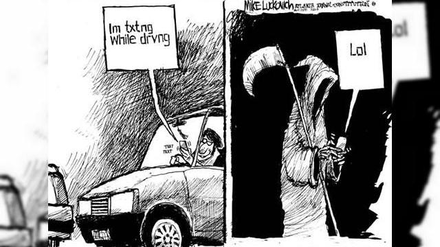<b>SMS-ul trimis la volan = moarte curata</b>Aceasta caricatura este un fel morbid de a privi flagelul numit "utilizarea telefonului mobil in timpul sofatului". In vreme ce in Marea Britanie si in statul american California, masurile luate impotriva "textingului" la volan sunt printre cele mai...