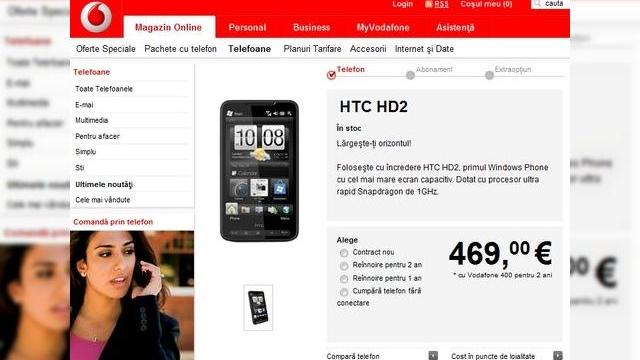 <b>HTC HD2, in oferta Vodafone Romania, incepand cu pretul de 2.000 RON!</b>"Folosește cu încredere HTC HD2, primul Windows Phone cu cel mai mare ecran capacitiv. Dotat cu procesor ultra rapid Snapdragon de 1GHz." este textul de prezentare al probabil celui mai perfomant handset al momentului, pe care Vodafone Romania la inclus...