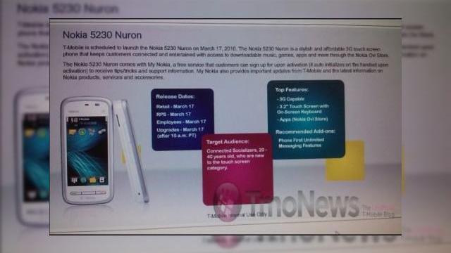 <b>Nokia Nuron (Nokia 5230), un nou telefon cu touchscreen?</b>Cu cateva zile in urma a scapat pe web un nou terminal Nokia, pe numele sau de cod Nuron. Acest handset era prezent in documentele interne ale operatorului T-Mobile si se pare ca el ar fi cunoscut si drept Nokia 5230. Terminalul va fi lansat...