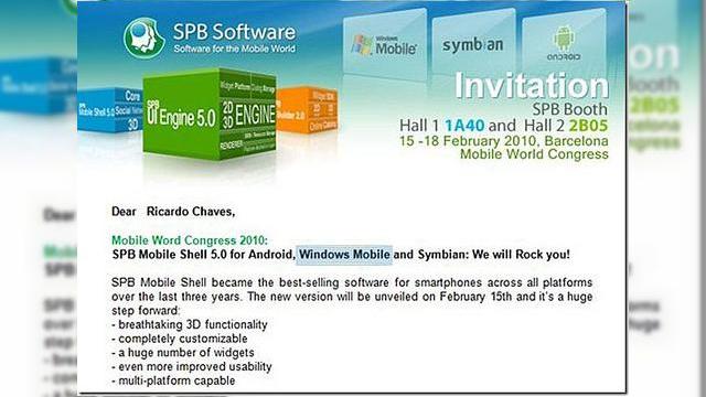 <b>SPB Mobile Shell 5.0 va fi prezentat la MWC 2010</b>SPB Software tocmai a trimis invitatii fanilor si jurnalistilor, care vor participa la lansarea versiunii SPB Mobile Shell 5, ce va avea loc la MWC 2010, in Barcelona, incepand cu saptamana viitoare. Standul SPB se va afla in sala 1 1A40 si sala 2B05,...