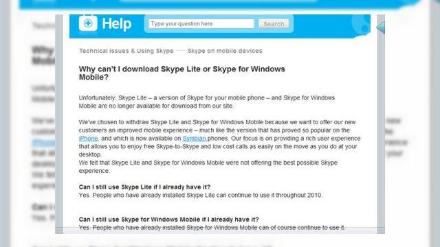 <b>Skype nu mai suporta Windows Mobile, disponibil doar pe iPhone si Symbian</b>Daca folositi un telefon Windows Mobile si ati incercat sa descarcati softul Skype sau Skype Lite, ati observat probabil ca acesta nu functioneaza. Se pare ca providerul de servicii VoIP ar fi renuntat la suportul pentru aceasta platforma, pastrand totusi...
