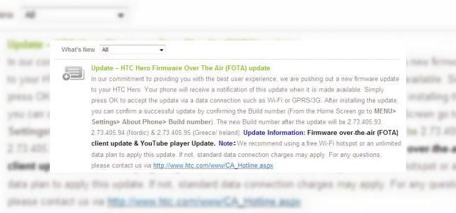 <b>Update pentru HTC Hero, disponibil acum</b>Un nou update OTA (over the air) pentru HTC Hero si-a facut aparitia pe site-ul de suport al celor de la HTC, acesta fiind un upgrade de client firmware over the air. In plus, softul include si un update pentru playerul YouTube. &nbsp; &nbsp; Desi am fi...