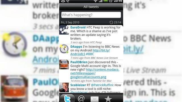 <b>Problemele cu clientul de Twitter de pe HTC (Peep) au fost rezolvate!</b>Aflam cu cateva zile in urma ca HTC a avut ceva probleme cu clientul de Twitter incorporat in interfata Sense, pe numele sau Peep. Aparent, necazurile au inceput atunci cand Twitter a efectuat niste modificari in sistemul sau de login, fara a se...