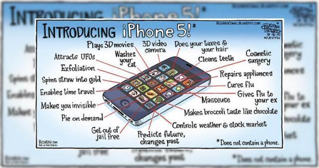 <b>Apple iPhone 5: iti plateste taxele si iti spala pisica?!</b>Daca intr-o parodie din 2007 radeam cu totii de Apple iPhone, iata ca handsetul Apple este luat din nou peste picior in 2010, de aceasta data cu referire la functiile viitoarei generatii de telefoane. Observati in imaginea de mai jos ca se presupune ca...