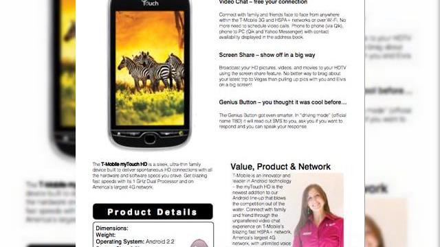 <b>myTouch HD isi dezvaluie specificatiile: CPU dual de 1 GHz, suport HSPA+</b>Desi handsetul T-Mobile G2 este pe buzele tuturor in ultima vreme, un alt handset al aceluiasi operator este gata sa faca furori. Scapat recent pe web sub forma documentului din imaginea de mai jos, myTouch HD se dovedeste a fi un smartphone extrem de...