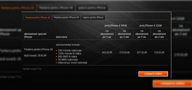 <b>Pretul lui iPhone 4 in Romania, dezvaluit de Orange</b>Disponibil de azi (ora 00:00) la magazinele Orange Romania selectate si online, handsetul iPhone 4 este surpriza acestei luni pentru pasionatii de smartphone-uri. Daca Samsung Galaxy S nu v-a multumit si nu mai aveti rabdare pana la lansarea lui HTC...