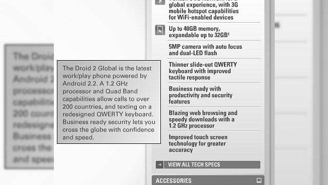 <b>Motorola Droid 2 Global foloseste un procesor de 1.2 GHz; specificatiile terminalului scapate pe web</b>Motorola a postat din greseala pe Internet specificatiile noii variante a smartphone-ului Droid 2, cunoscuta drept Motorola Droid 2 Global. Astfel, aflam ca acest terminal foloseste un procesor de 1.2GHz, iar screenshotul de mai jos a fost realizat de...