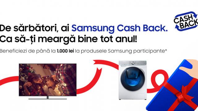 <b>Cumpără o mașină de spălat sau un televizor Samsung și poți primi până la 1000 lei înapoi! Ofertă valabilă până pe 9 decembrie!</b>Iată că luna decembrie vine și cu o campanie specială din partea Samsung România, firmă ce ne oferă o promoție de tip cash-back pentru achiziția de electrocasnice. Aflați din rândurile de mai jos ghidul prin care puteți primi până la 1000 lei