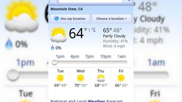 <b>Frig, ceață, ninsoare sau soare, acum pe mobil cu noua experiență meteo de la Google</b>Google încearcă să ne ofere o alternativă la excelenta metodă de afișare a predicțiilor meteo de la HTC pe modelele sale Windows Phone 7 (HTC Hub), astfel că avem acum la dispoziție o modalitate simplistă de a afla cum va fi vremea mâine. Pur...