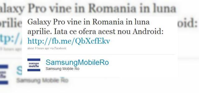 <b>Samsung Galaxy Pro sosește În România În aprilie: tandem atractiv Android - tastatură QWERTY fizică</b>După ce aflam la începutul săptămânii că Samsung a prezentat în Singapore un nou telefon cu tastatură QWERTY, iată că acest model, Galaxy Pro este confirmat și pentru piața din România. El va sosi în țara noastră în aprilie, conform...