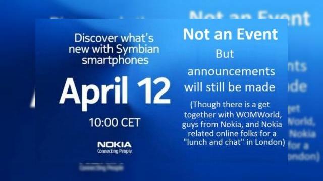 <b>Nokia nu are organizat un eveniment pe 12 aprilie, ci doar activități online...</b>După ce suspectam un nou duel de evenimente Nokia și HTC în ziua de 12 aprilie 2011, ei bine iată că finlandezii nu plănuiesc să lanseze sau anunțe nimic de fapt. Vestea vine de la Moconews, care citează un purtător de cuvânt Nokia, ce afirmă...
