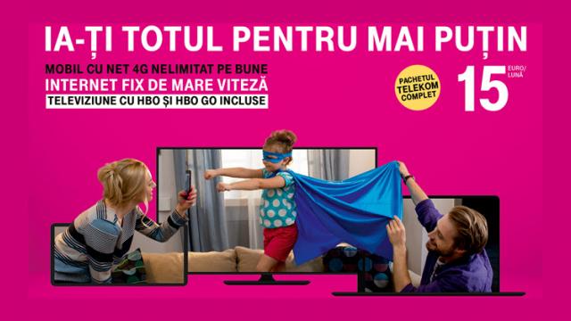 <b>Telekom anunță pachetul de servicii Telekom Complet cu internet fix, telefonie mobilă și televiziune la doar 15 euro/lună</b>Începutul săptămânii aduce vești bune din partea operatorului Telekom România, fiind vorba despre lansarea pachetului de servicii numit Telekom Complet. Acesta include televiziune, internet fix și telefonie mobilă la suma