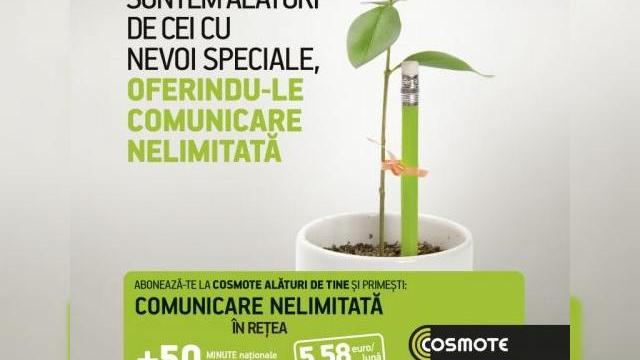 <b>Plan tarifar Cosmote pentru persoane cu dizabilități - "Alături de tine", o inițiativă lăudabilă!</b>Cosmote România a anunțat astăzi lansarea unui plan tarifar pentru persoanele cu dizabilități, noua ofertă purtând numele de "Alături de Tine". Cu acest plan tarifar, utilizatorii pot comunica nelimitat în regim voce și text în rețea și...
