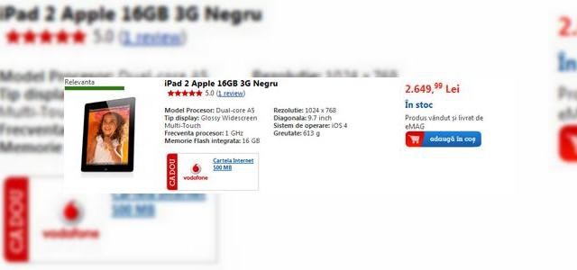 <b>iPad 2 primește prețuri noi la eMAG.ro</b>iPad 2, tableta Apple de nouă generație pe care am testat-o aici a primit astăzi prețuri noi în oferta retailerului eMAG.ro. Ieri vă informam că și Vodafone oferă acest terminal, împreună cu apcom și magazinele iStyle. Haideți să vedem ce...