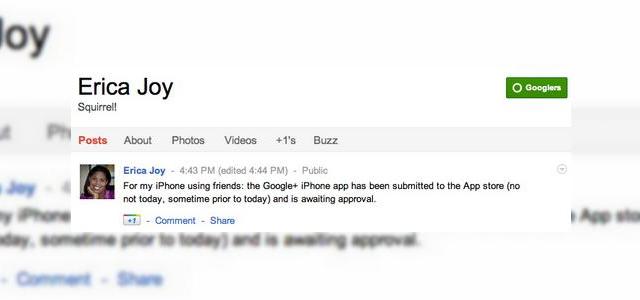 <b>Google+ În curând și pe iPhone și iPad - aplicația iOS așteaptă aprobarea</b>Google+ are destul succes încât să primească deja propriile aplicații, întâi pentru Android și acum și pentru iOS. Erica Joy, angajată Google ne-a anunțat pe G+ că aplicația Google+ pentru iPhone și iPad este acum în faza de aprobare, fiind...