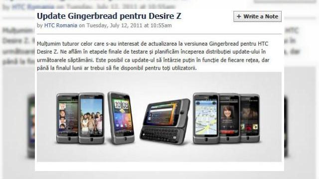<b>HTC Desire Z gata de actualizarea la Gingerbread!</b>Contul oficial de Facebook HTC România are vești bune pentru posesorii terminalului HTC Desire Z. Acesta va fi actualizat la versiunea Gingerbread cât de curând, mai precis în următoarele săptămâni. HTC ne informează că se află în...
