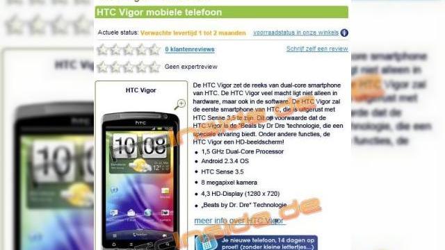 <b>Primul telefon cu ecran HD confirmat: HTC Vigor cu specificații complete În lista unui retailer olandez</b>Aflam cu ceva timp în urmă că marii producători de terminale, precum Samsung, HTC, LG sau Motorola lucrează deja la telefoane cu ecrane HD, printre acestea numărându-se și modelul HTC Vigor, pe care îl vedeți mai jos. Acesta și-a făcut recent...