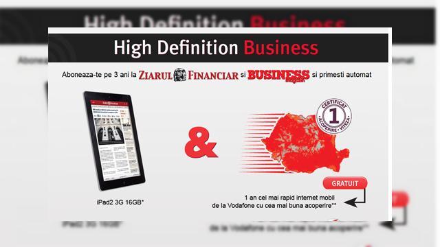<b>iPad 2 la abonament pe trei ani de zile la ZF și Business Magazin</b>Tocmai ce a apărut pe piața locală o soluție pentru achiziția unui iPad 3 3G la un preț fără concurență și cu beneficii asortate legate de content.. Pachetul se numește High Definition Business și pentru 2.600 de lei primiți un iPad 2 de 16...
