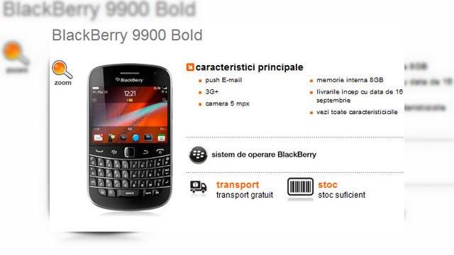 <b>BlackBerry Bold 9900 disponibil În România prin Orange</b>Orange România a anunțat astăzi în premieră locală terminalul BlackBerry Bold 9900, disponibil chiar de azi. Puteți comanda handsetul în magazinul online www.orange.ro, cu mențiunea că aceste comenzi vor fi procesate din 16 septembrie pentru...