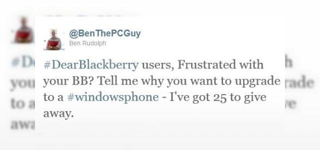 <b>Microsoft Îti dă un telefon WP7 gratis dacă ești nemulțumit de BlackBerry-ul tău</b>Microsoft profita de problema celor de la RIM cu picajul serviciilor de-a lungul acestei săptămâni și oferă posesorilor nemulțumiți de BlackBerry-uri câteva telefoane cu Windows Phone 7. Ben Rudolph, membru al echipei Windows Phone de la Microsoft...