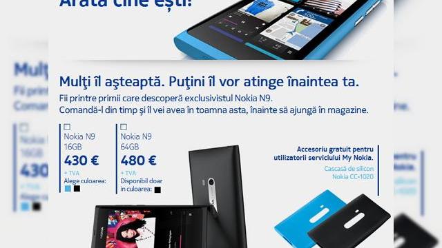 <b>Nokia N9 disponibil prin precomanda! Avem și prețurile oficiale de la Nokia România!</b>Nokia România a anunțat astăzi ceea ce noi vă informăm de ieri: telefonul Nokia N9 este gata de debut în România și va sosi în magazine săptămâna viitoare. Ei bine, acum puteți precomanda smartphone-ul cu MeeGo OS chiar de pe site-ul Nokia....