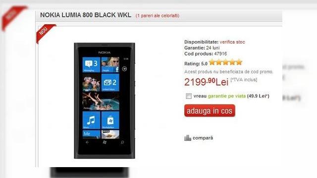 <b>Nokia Lumia 800 disponibil acum În România, la prețul de 2199 lei</b>Nokia Lumia 800 este în sfârșit gata și de debutul în România și îl găsim în portofoliul celor de la quickmobile.ro, la prețul de 2199 de lei. Telefonul este disponibil la precomandă în varianta de culoare neagră și trebuie menționat că...