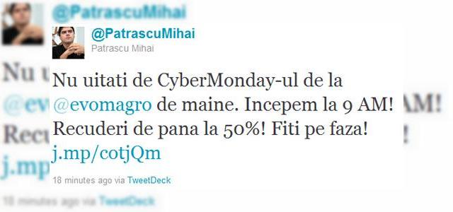 <b>CyberMonday la evoMAG.ro Începe pe 5 decembrie de la ora 9.00</b>Va avea loc mâine de la ora 9.00. La ora respectivă sunt la serviciu și nu o să am conexiune la net decât pe telefon și nu voi putea comanda mai nimic dacă ofertele se vor dovedi tentante, dar voi poate sunteți într-o situație mai bună și nu...