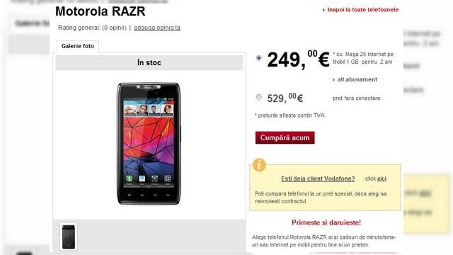 <b>Motorola Droid RAZR ajunge și la Vodafone România: cel mai subțire smartphone din Europa este aici!</b>Motorola Droid RAZR, smartphone al cărui review l-am realizat aici a sosit acum și oficial în România, fiind pus în vânzare de către operatorul Vodafone România. După cum probabil știți deja, terminalul este cel mai subțire din Europa și...