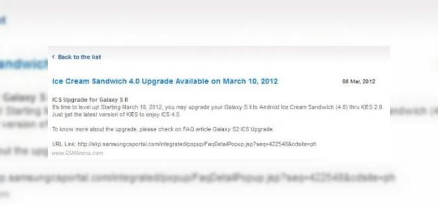 <b>Android 4.0 pe Samsung Galaxy S II pe 10 martie! Uite update-ul, nu e update-ul... zvon infirmat!</b>După ce Pocketnow&nbsp;și alte zeci de site-uri anunță cu mult entuziasm ca pe 10 martie utilizatorii lui Samsung Galaxy S II vor primi în mod oficial actualizarea la Android 4.0 Ice Cream Sandwich (conform Samsung Filipine), a venit Samsung și a...