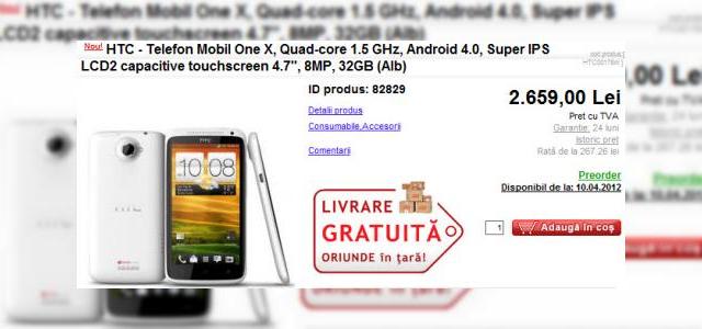 <b>Preț HTC One X În România - Telefonul disponibil la evoMAG.ro prin precomandă!</b>După ce a făcut furori pe web în ultima săptămână, apărând într-o experiență de unboxing franțuzească, apoi fiind vândut în Germania de către un retailer local, HTC One X își face apariția și în România. Telefonul quad core cu...