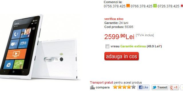 <b>Nokia Lumia 900 disponibil pe alb În România, prin QuickMobile! Iată prețul!</b>După o perioadă lungă de așteptare, iată că a ajuns în România și telefonul Nokia Lumia 900, modelul Windows Phone produs de finlandezi cu cea mai mare diagonală de până acum. Vi l-am prezentat încă din luna martie într-o experiență hands...