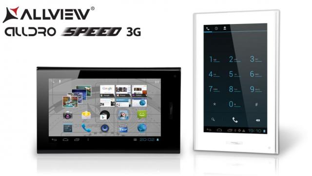 <b>Allview anunță Alldro Speed 3G, prima tabletă Allview cu 3G integrat și funcție de telefon</b>Allview tocmai a anunțat lansarea tabletei Alldro Speed 3G, prima tabletă din acest brand cu 3G integrat și cu rol de telefon. Terminalul poate fi admirat în imaginea de mai jos și aflați că îl puteți achiziționa în varianta albă sau neagră...