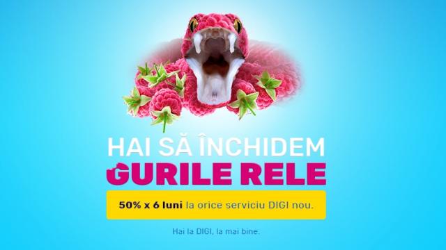 <b>Digi închide "gurile rele" cu cea mai bună ofertă din această toamnă: 50% reducere timp de 6 luni la un nou serviciu contractat</b>Începutul toamnei marchează iată și o ofertă proaspătă din partea celor de la Digi, campanie promovată sub numele "Gurile Rele" și care va aduce în atenția abonaților beneficiile de care se pot bucura dacă aleg serviciile