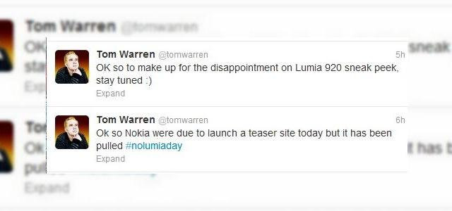 <b>Nokia promite un teaser pentru un nou Lumia, anulează teaserul?!</b>Tom Warren, blogger pentru The Verge și fondator Win Rumors anunța cu surle și trâmbițe pe Twitter ceea ce știam și noi deja și anume că Nokia va posta pe site-ul oficial un teaser pentru măcar unul dintre telefoanele pe care le va anunța pe 5...