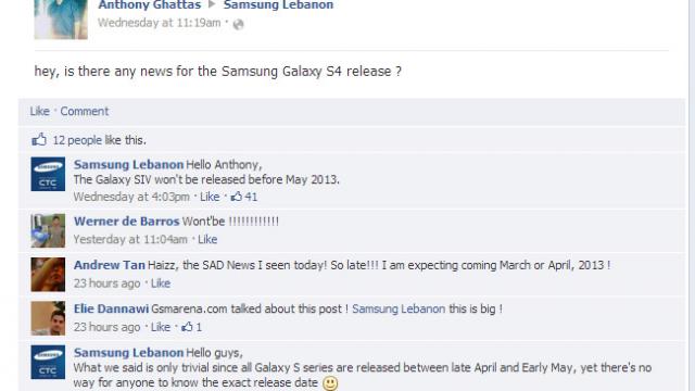 <b>Samsung Liban scapa porumbelul: Galaxy S IV se lansează În mai!</b>Totul a început cu un băiat inocent, Anthony Ghattas din Liban, care întreba pe Facebook când se lansează Galaxy S IV în țara sa. în mod bizar Samsung Liban a răspuns, afirmând că "telefonul nu va fi lansat înainte de luna mai a lui 2013"....