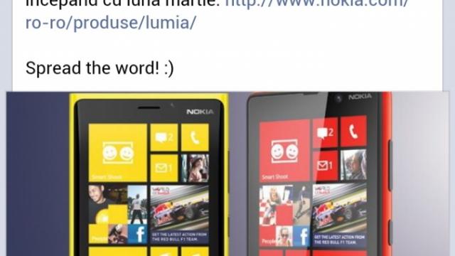 <b>Nokia Lumia 920 sosește oficial În România din martie</b>După cum bine știți avem în teste în aceste zile un Nokia Lumia 920, faimosul prim telefon Windows Phone 8 cu camera Pureview. Ei bine, Nokia România a anunțat oficial pe contul său de Facebook &nbsp;faptul că din luna martie Nokia Lumia 920 va...