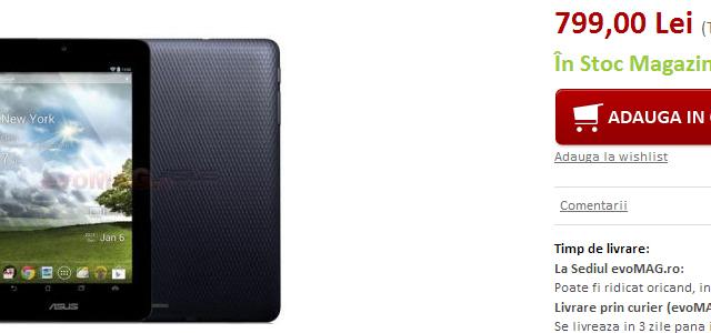 <b>Tableta ASUS Memo Pad costă doar 799 lei, În stoc la evoMAG.ro!</b>După ce ieri vă informăm că nouă tableta de 10.1 inch ASUS MeMo Pad Smart a ajuns în oferta la evoMAG.ro, ei bine astăzi încă o nouă tableta ASUS e disponibilă prin același retailer. E vorba de această dată de modelul ASUS Memo Pad, cel care...