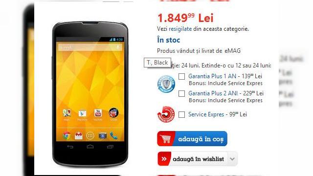 <b>Google Nexus 4 pierde 600 de lei din preț deja, disponibil la eMAG.ro la preț rezonabil</b>La momentul când îi făceam review lui Google Nexus 4 la începutul acestui an, el costă 2.400 de lei în țara noastră și iată-l acum cu o ofertă mai rezonabilă la eMAG.ro. Handsetul costă la acest retailer 1.849 lei și se afla în stoc chiar...
