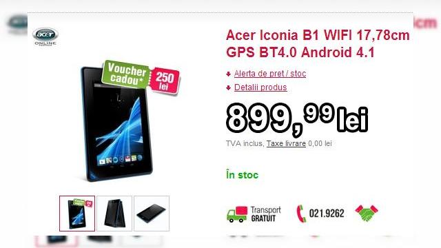 <b>Acer Iconia B1, tableta cu dotări bune și preț mic a ajuns și În România; Disponibilă la Clickshop.ro!</b>Acer Iconia B1 a fost anunțată cu câteva luni în urma drept modelul care subminează tableta Nexus 7 la capitolul preț și vine și cu dotări bune. Acest device a ajuns acum și în România, unde este disponibil la Clickshop.ro, la prețul de...