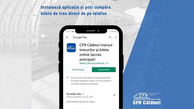 <b>CFR Călători a lansat o aplicaţie pentru mobil, din care poţi cumpăra bilete, vedea Mersul Trenurilor</b>Începând de azi, 24 iunie veţi putea descărca pe telefoanele mobile aplicaţia CFR Călători. Aceasta va include date importante legate de Mersul Trenurilor, dar şi o funcţie care îţi permite să cumperi bilete direct de pe mobil. Aplicaţia este gratuită