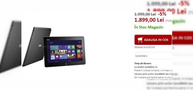 <b>Una dintre cele mai bune oferte de tabletă Windows 8: ASUS VivoTab Smart, la doar 1.899 lei la evoMAG.ro</b>Am fost surprinși să constatăm că puteți acum cumpăra tableta ASUS VivoTab Smart, probabil cea mai bună soluție de tableta Windows 8 a momentului de la evoMAG.ro la un preț foarte bun. Veți cheltui doar 1.899 lei pe acest model, care aduce 64 GB...