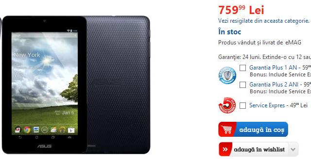 <b>Tableta ASUS MeMo Pad ME172V disponibilă la eMAG.ro la un preț bun</b>ASUS MeMo Pad ME172V este una dintre tabletele pe care am pus mâna la MWC 2013 și acest model a sosit acum și în România, unde este disponibil deja la retailerii locali, printre care și eMAG.ro. La acest retailer produsul costă 759.99 lei și mai...