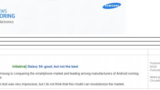 <b>Analiza internă Samsung arată că telefonul Galaxy S4 nu este considerat a fi excepțional</b>Avem azi o dezvăluire foate interesantă care vine chiar din interiorul Samsung, astfel că în urma unor analize interne aflăm că Galaxy S4 nu e chiar un terminal excepțional. Prin centralizarea concluziilor site-urilor telecom și ale opiniilor...