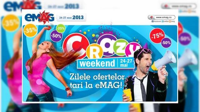 <b>Crazy Weekend la eMAG.ro, cu 500 lei reducere la iPad-uri și 20% discount la accesorii pentru telefoane și tablete</b>eMAG.ro da startul unei noi perioade de reduceri numită Crazy Weekend, care are loc în intervalul 24 - 27 mai 2013. în oferta găsim laptopuri, tablete și alte gadgeturi cu prețuri reduse și discounturi atractive pentru accesoriile lor. &nbsp; Un...